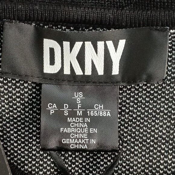 DKNY SWEATER SHEATH FITTED DRESS, BLACK WITH WHITE STITCHING, SIZE SMALL - Picture 5 of 10